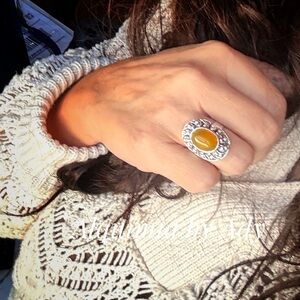 Silver Ring with Yellow jade Stone